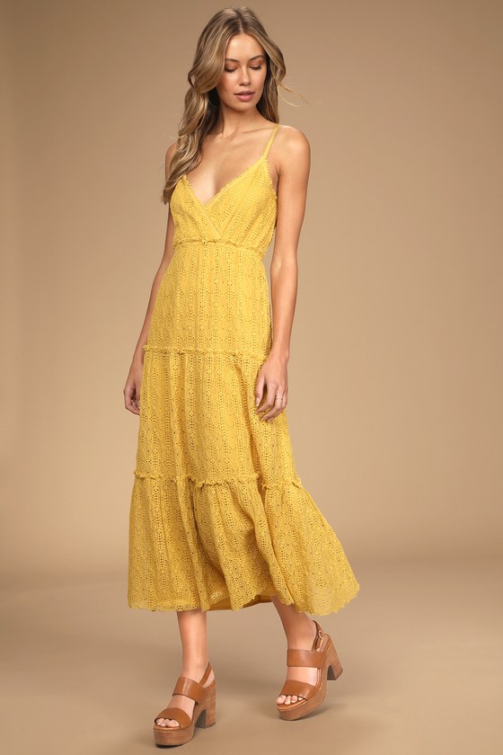 Yellow Lace Dress - Tiered Maxi Dress ...
